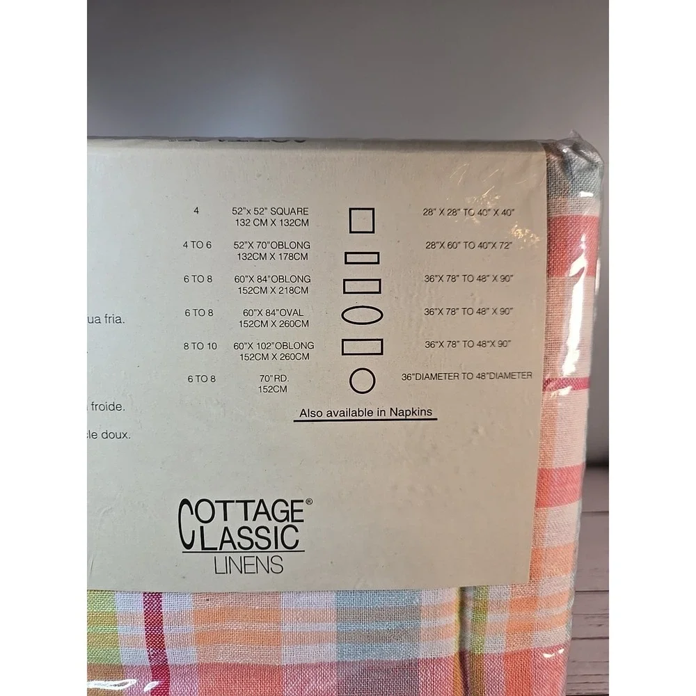 NIP COTTAGE CLASSIC LINENS Coral Check Plaid Tablecloth - SIZE 60